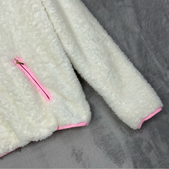 Lilly Pulitzer Skipper Soft Sherpa Popover Jacket Sweater White/Pink Trim. Large - Picture 3 of 6
